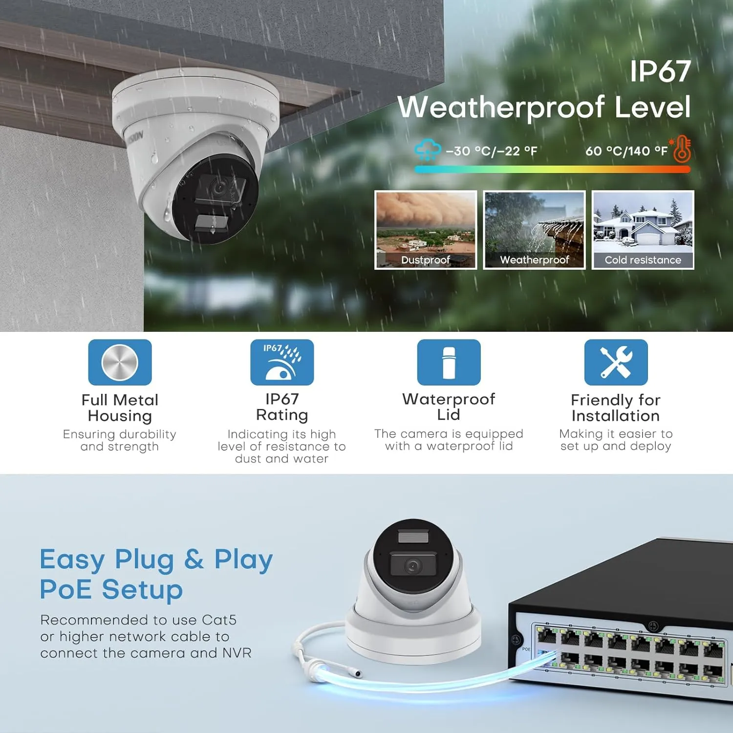 DS-2CD2383G2-LI2U 2.8mm 4K 8MP ACU-Sense Turret IP Camera with Smart Hybrid Light, Dual Mic, VCA, Human/Vehicle Detection, Smart Color Night Vision, Upgrade DS-2CD2383G2-IU, Compatible for Hikvision