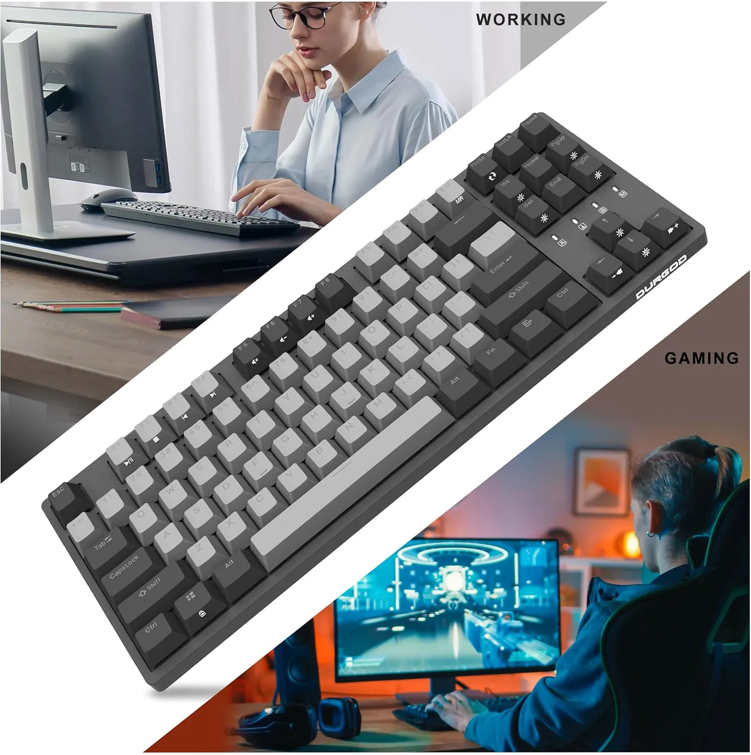 DURGOD K320 Corona White Backlit TKL Mechanical Keyboard | 87 Keys Tenkeyless | USB C Wired | Doubleshot PBT Keycaps | Programmable Keys | NKRO Rollover | Windows & Mac (Corona, Cherry Brown)
