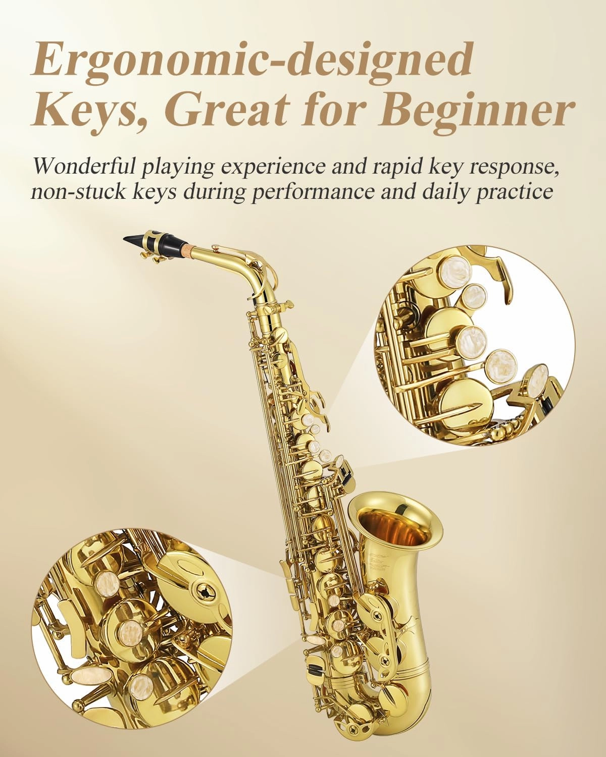 Eastar Professional Alto Saxophone Eb Gold Kit - With Cleaning Cloth, Carrying Case, Mouthpiece, Neck Strap, Reeds and Stand