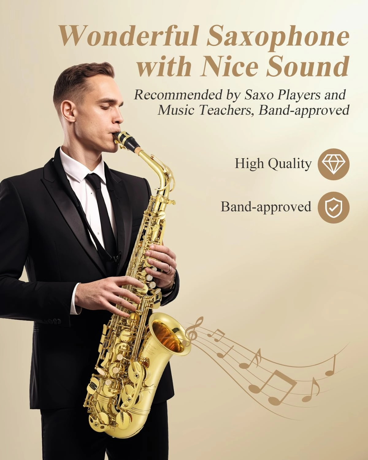 Eastar Professional Alto Saxophone Eb Gold Kit - With Cleaning Cloth, Carrying Case, Mouthpiece, Neck Strap, Reeds and Stand