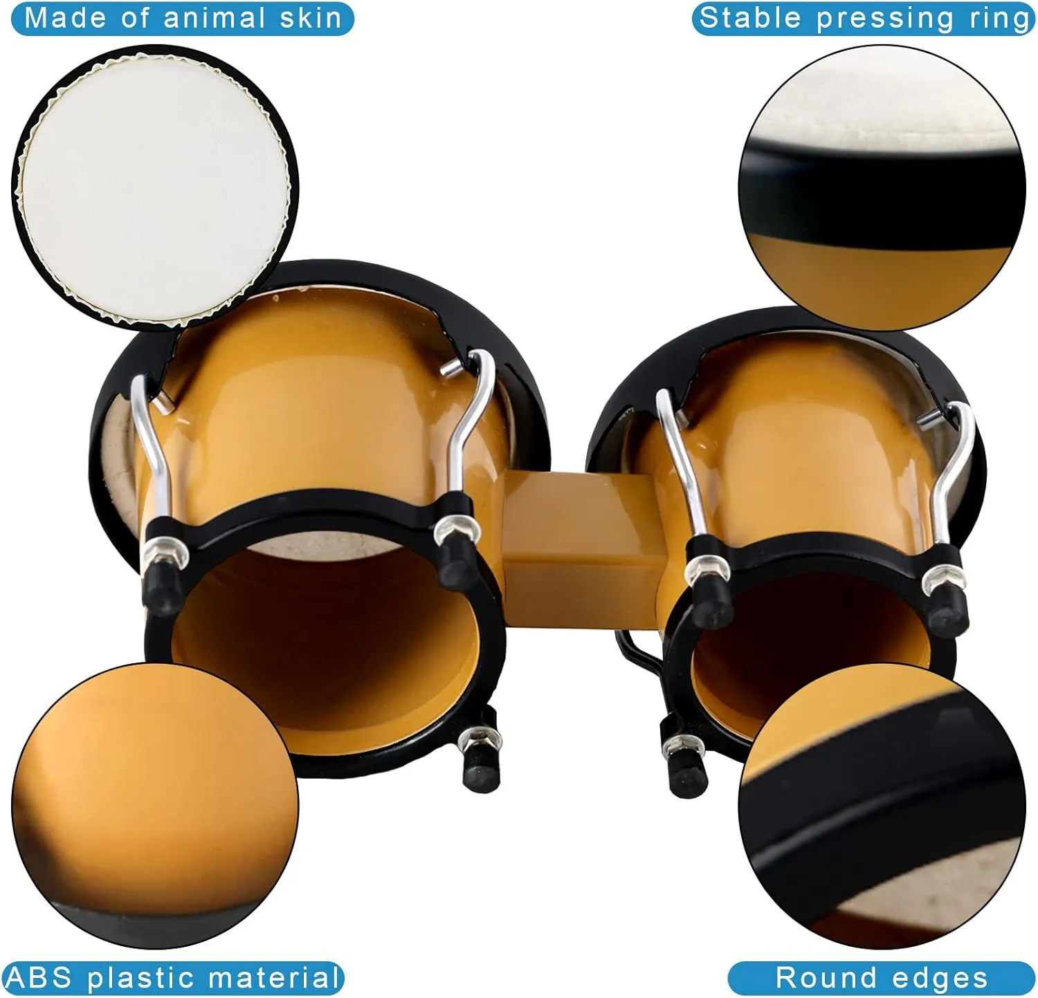 EastRock Bongo Drum 4” and 5” Set for Kids Adults Beginners,Percussion Bongos Drum With Tuning Wrench (Brown)