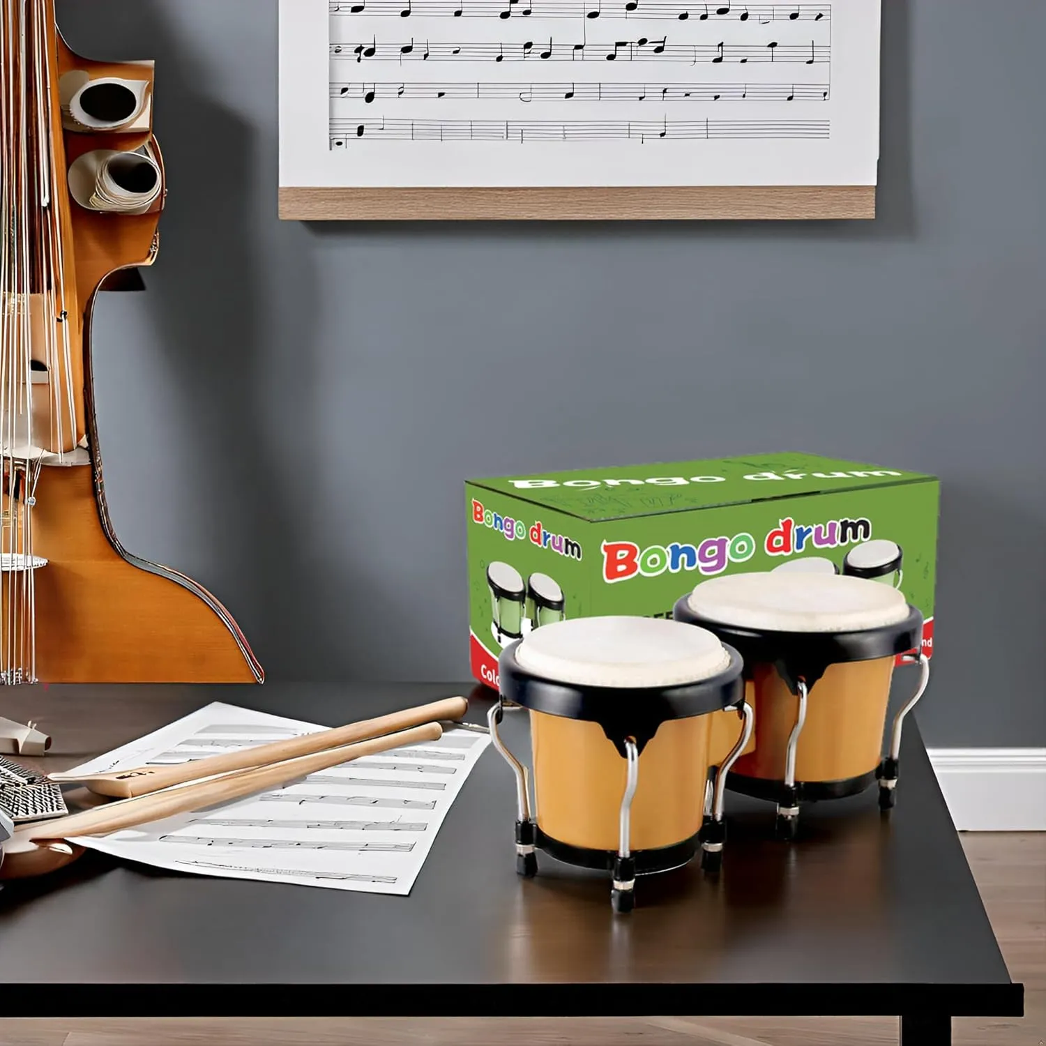 EastRock Bongo Drum 4” and 5” Set for Kids Adults Beginners,Percussion Bongos Drum With Tuning Wrench (Brown)