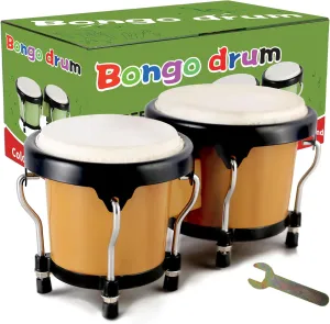 EastRock Bongo Drum 4” and 5” Set for Kids Adults Beginners,Percussion Bongos Drum With Tuning Wrench (Brown)