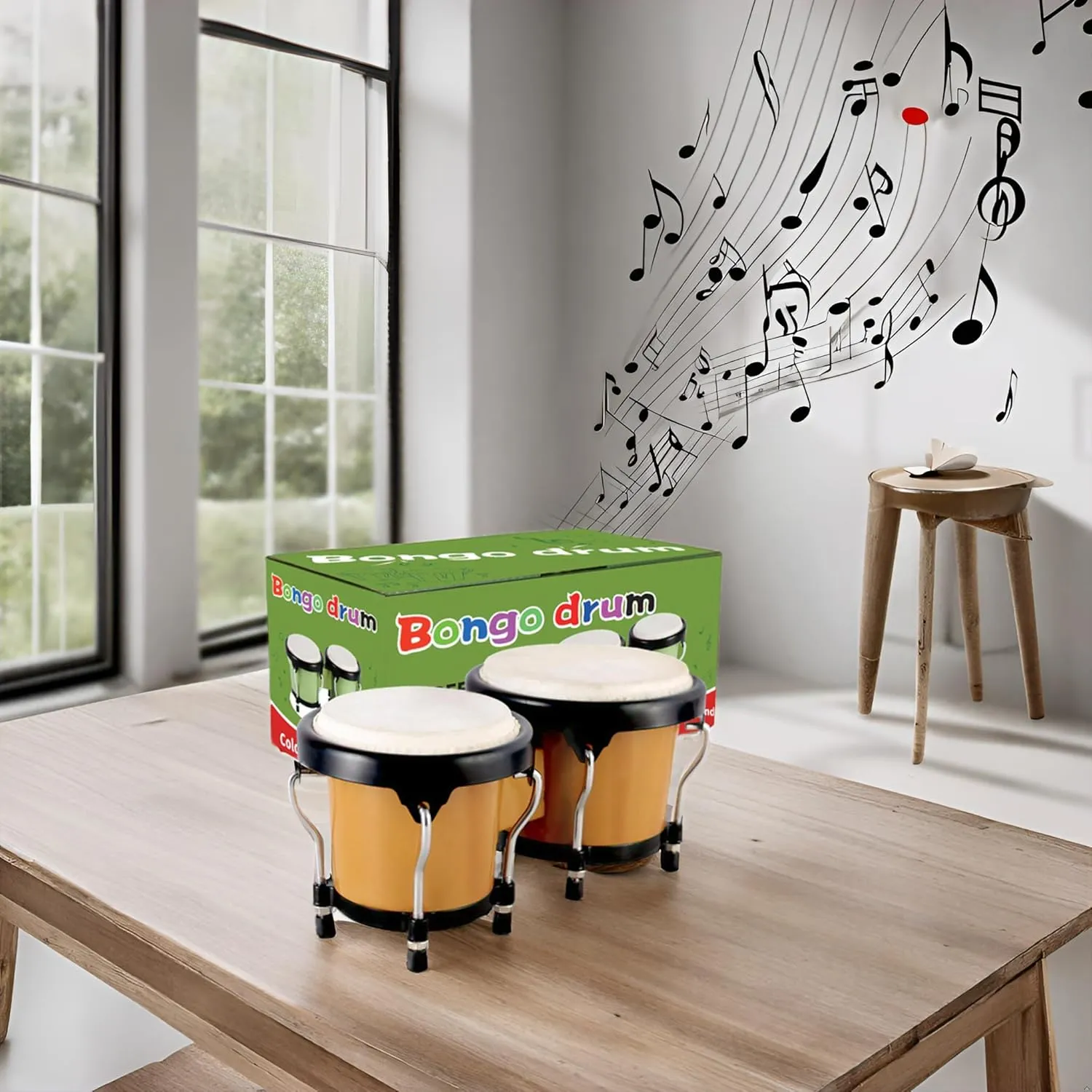 EastRock Bongo Drum 4” and 5” Set for Kids Adults Beginners,Percussion Bongos Drum With Tuning Wrench (Brown)