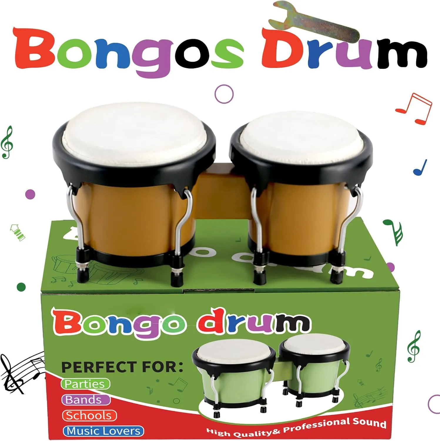 EastRock Bongo Drum 4” and 5” Set for Kids Adults Beginners,Percussion Bongos Drum With Tuning Wrench (Brown)