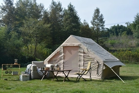 Effortless Inflatable Camping Tent for 4-6 People, Quick Setup, Waterproof Structure, Portable Glamping Tent, Beige