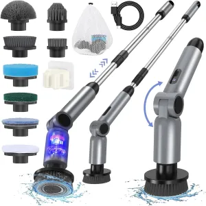 Electric Spin Scrubber, [IPX7 Waterproof ] [50KG Torque] Shower Scrubber with 9 Brush Heads, 2 Speed Mode, 4 Adjustable Angles, Electric Brush for Cleaning for Bathroom Floor Tile (Gray)