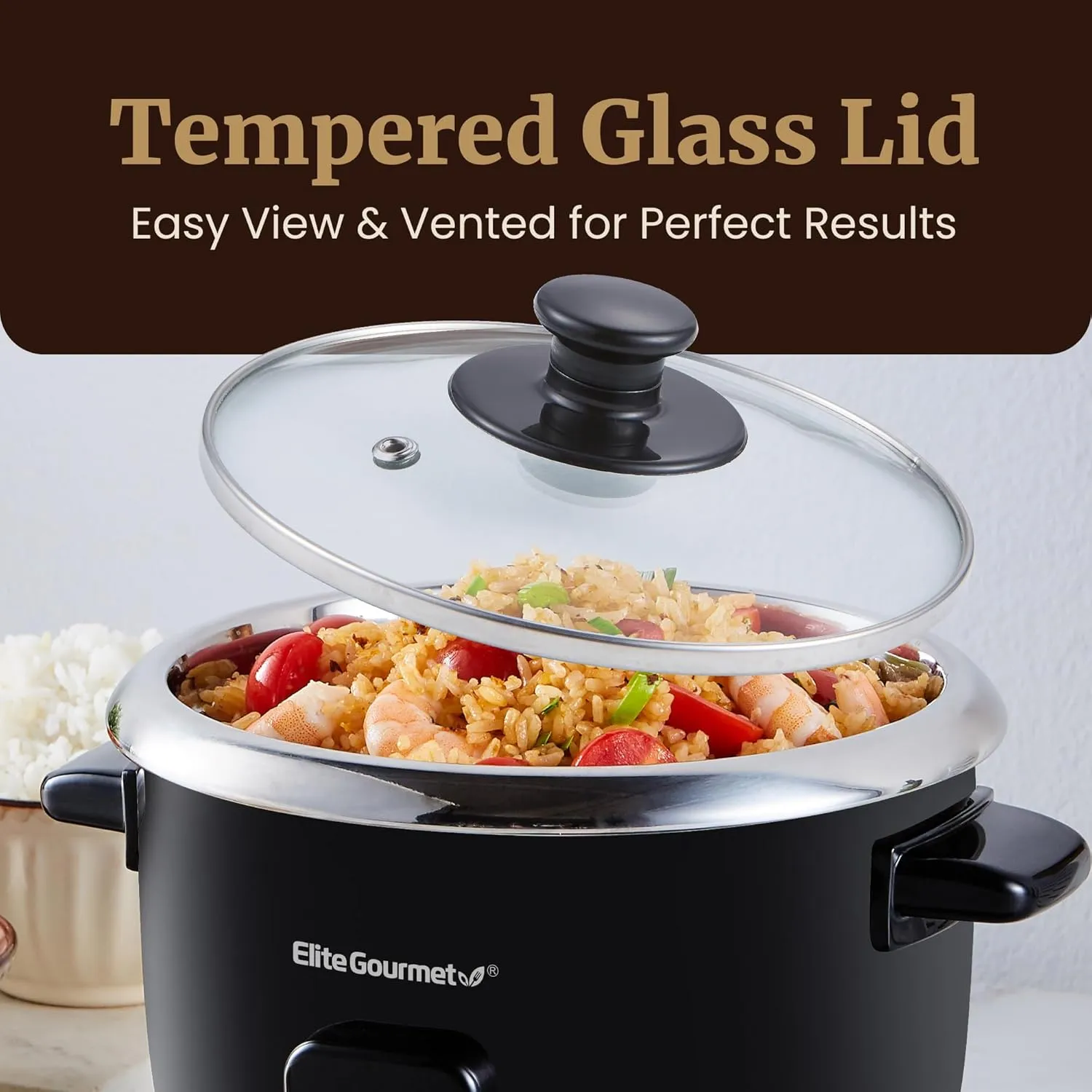 Elite Gourmet ERC006SS 6-Cup Electric Rice Cooker with 304 Surgical Grade Stainless Steel Inner Pot, Makes Soups, Stews, Porridges, Grains and Cereals, 6 cup (3 cups uncooked), Black