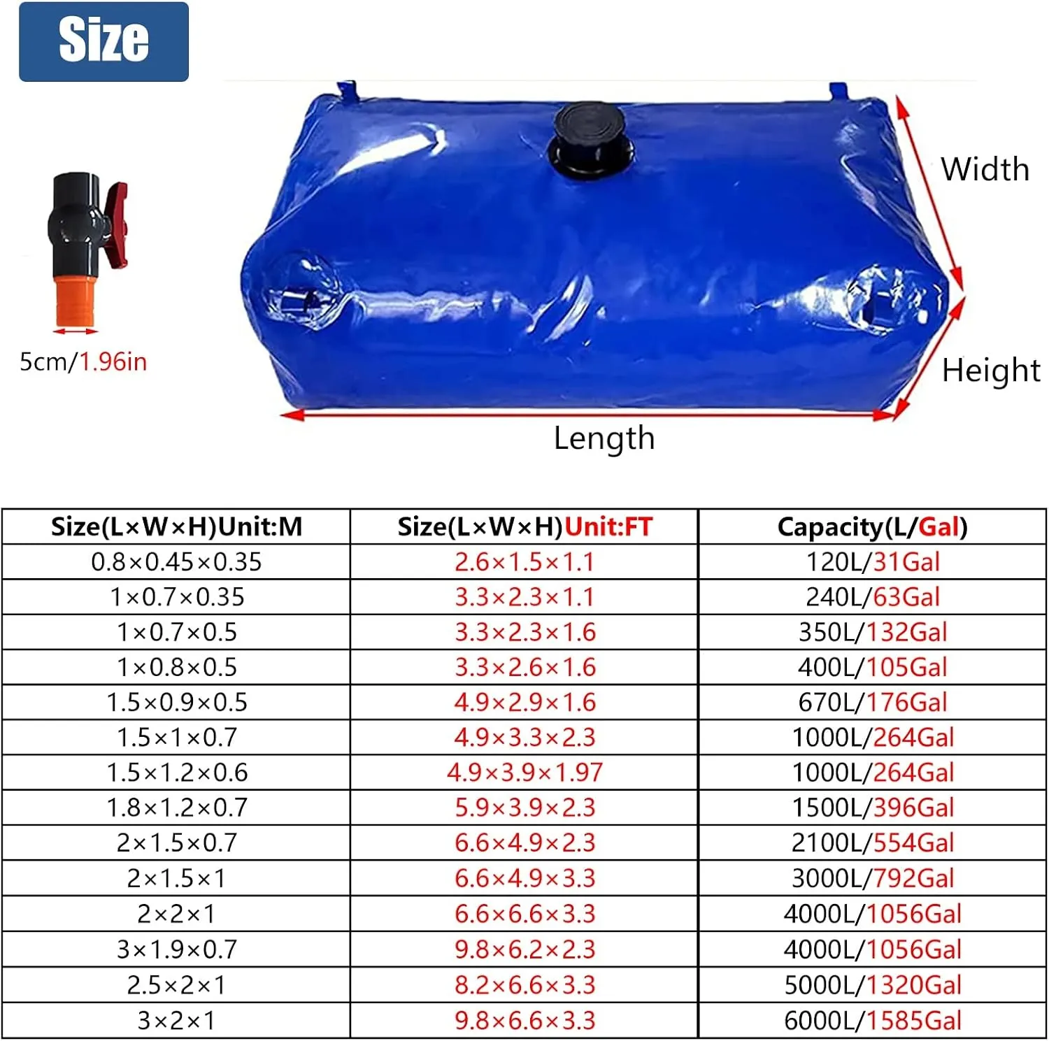 Emergency Water Bladder, Portable Water Tank Storage Containers, Collapsible Large Capacity Soft Water Bag for Drought Resistance, Fire Prevention (Size : 3x1.9x0.7m/4000L/1056Gal)