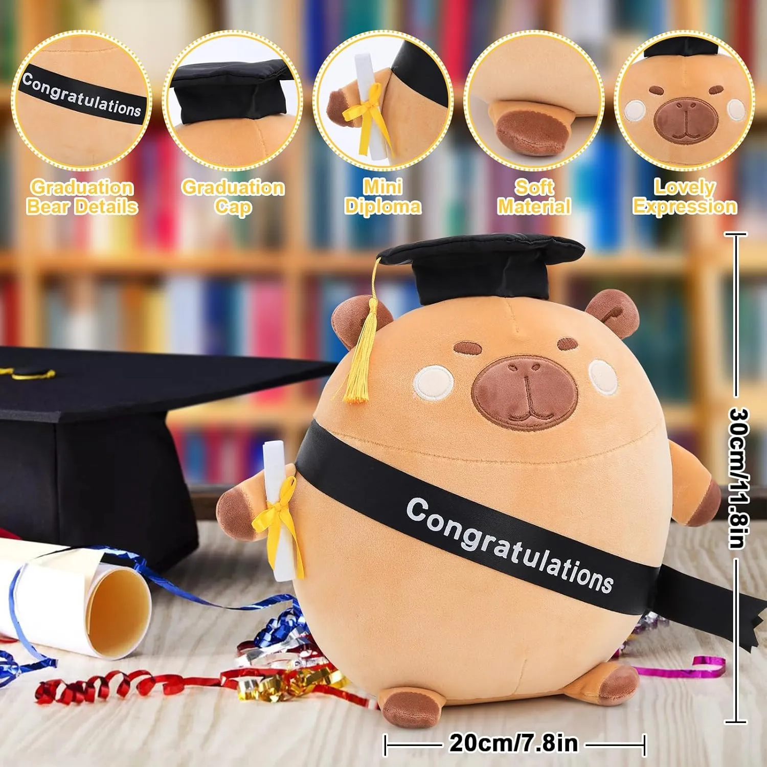 Emoin Graduation Capybara Plush Graduation Gifts for Boys and Girls, 11.8in Graduation Plush Capybara Stuffed Animals with Cap, Capybara Plushie Pillow for College, High School Grads- Congrats Grad