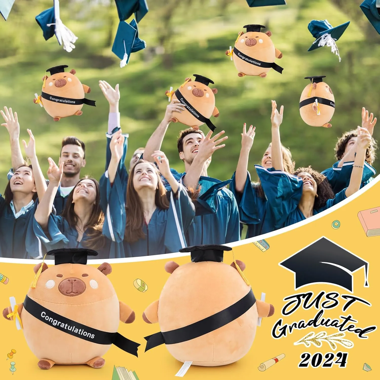 Emoin Graduation Capybara Plush Graduation Gifts for Boys and Girls, 11.8in Graduation Plush Capybara Stuffed Animals with Cap, Capybara Plushie Pillow for College, High School Grads- Congrats Grad