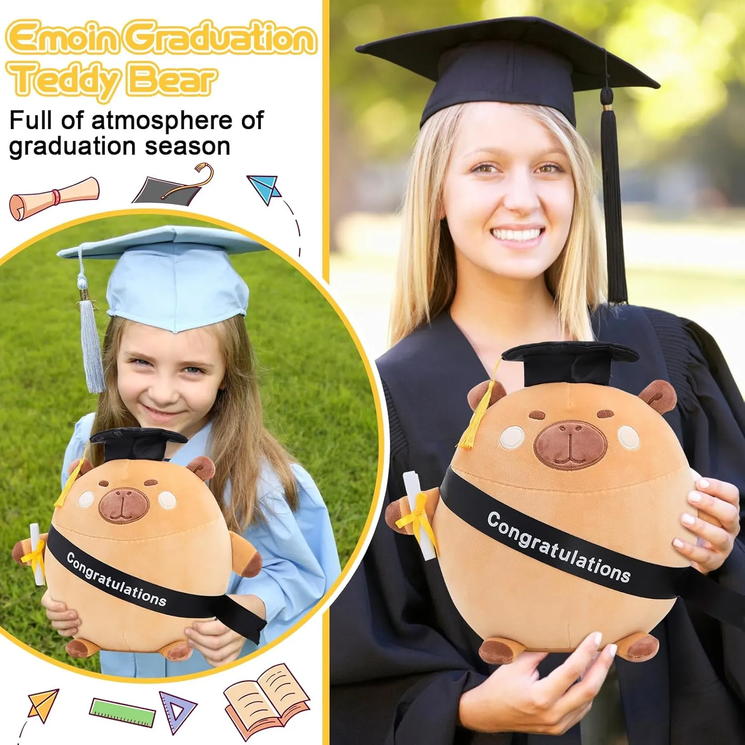 Emoin Graduation Capybara Plush Graduation Gifts for Boys and Girls, 11.8in Graduation Plush Capybara Stuffed Animals with Cap, Capybara Plushie Pillow for College, High School Grads- Congrats Grad