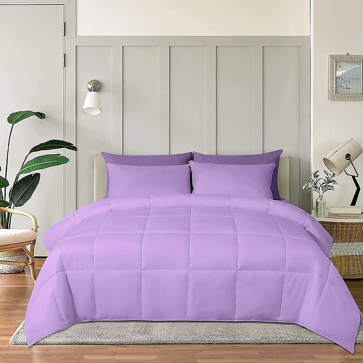 Emperor Bed in a Bag - 8 Piece 600 Thread Count Comforter Set 500 GSM with 9" Deep Pocket Sheet Set and Bed Skirt 100% Egyptian Cotton - Hotel Luxury Set - Lilac Solid