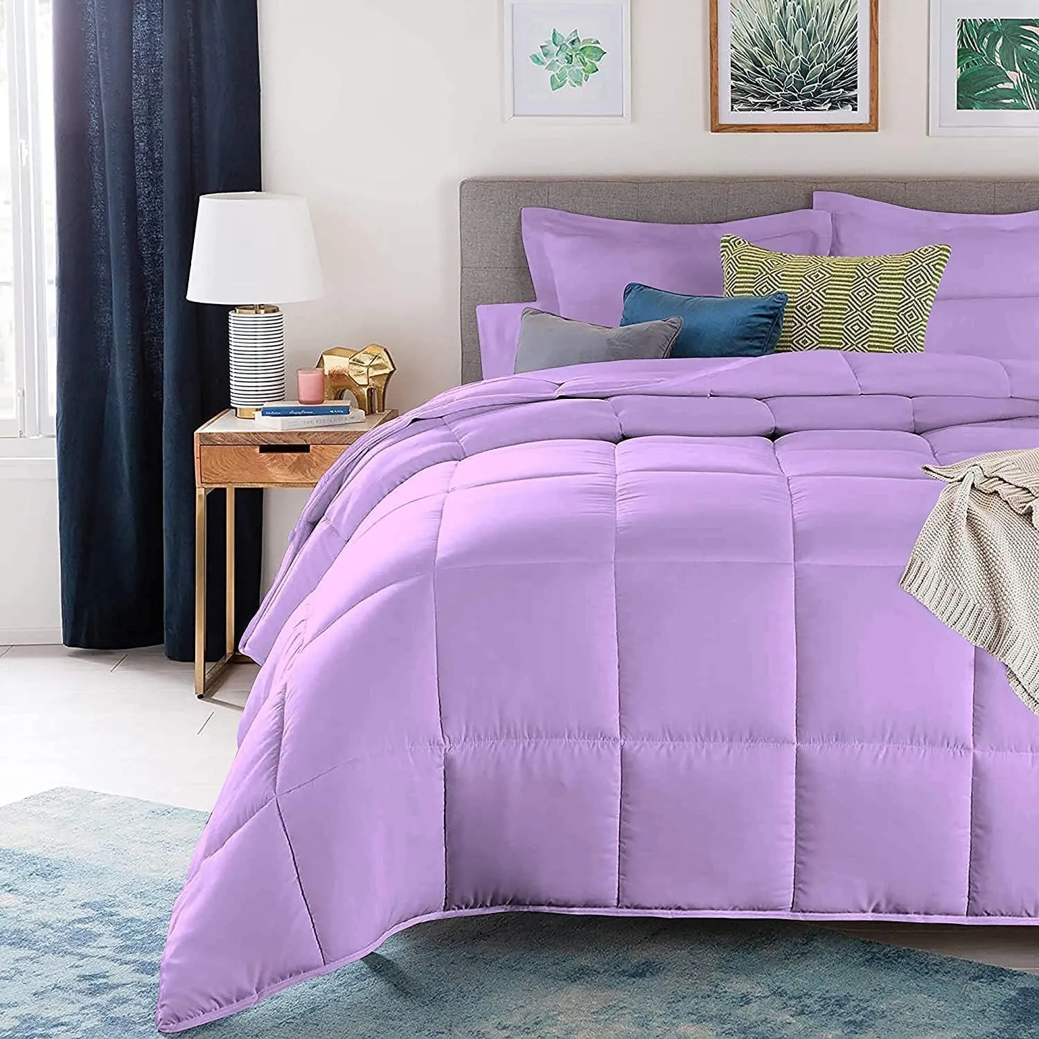 Emperor Bed in a Bag - 8 Piece 600 Thread Count Comforter Set 500 GSM with 9" Deep Pocket Sheet Set and Bed Skirt 100% Egyptian Cotton - Hotel Luxury Set - Lilac Solid