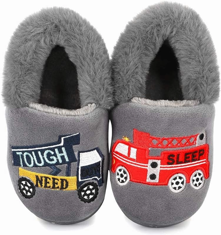 ESTAMICO Girls Cute Cartoon Slippers with Memory Foam Kids Plush Warm Winter House Shoes