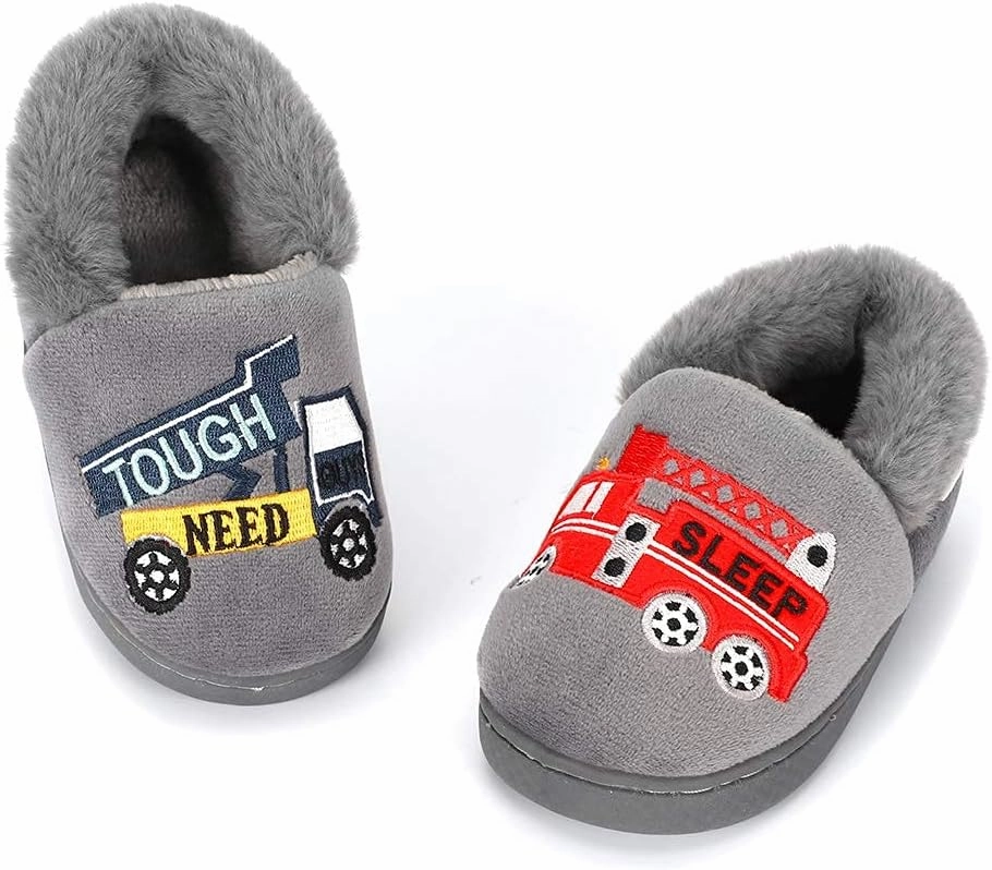 ESTAMICO Girls Cute Cartoon Slippers with Memory Foam Kids Plush Warm Winter House Shoes