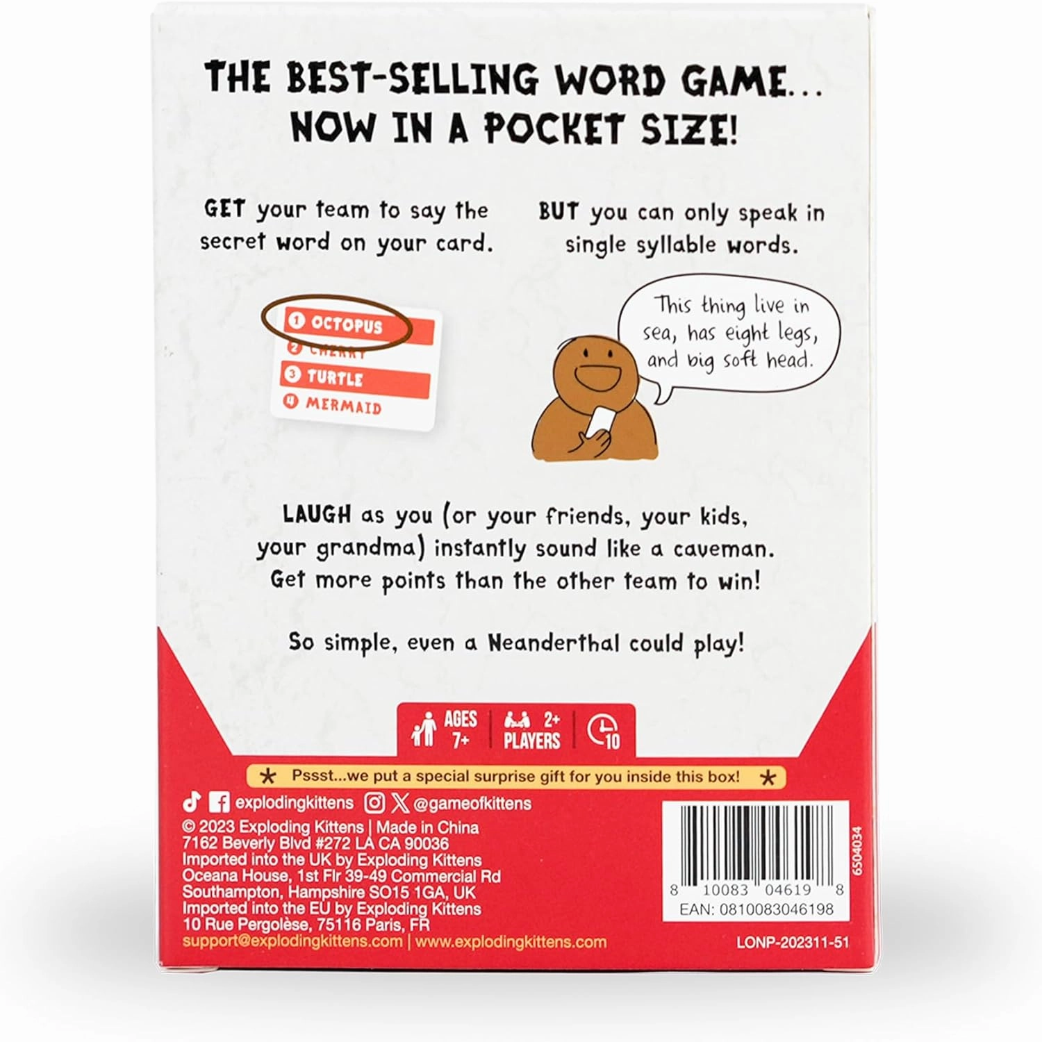 Exploding Kittens Poetry for Neanderthals Grab & Game 2  Players - Ages 7  - 10 Minutes to Play - Travel Sized Word Guessing Game - Ideal for Party, Family, Kids & Adults