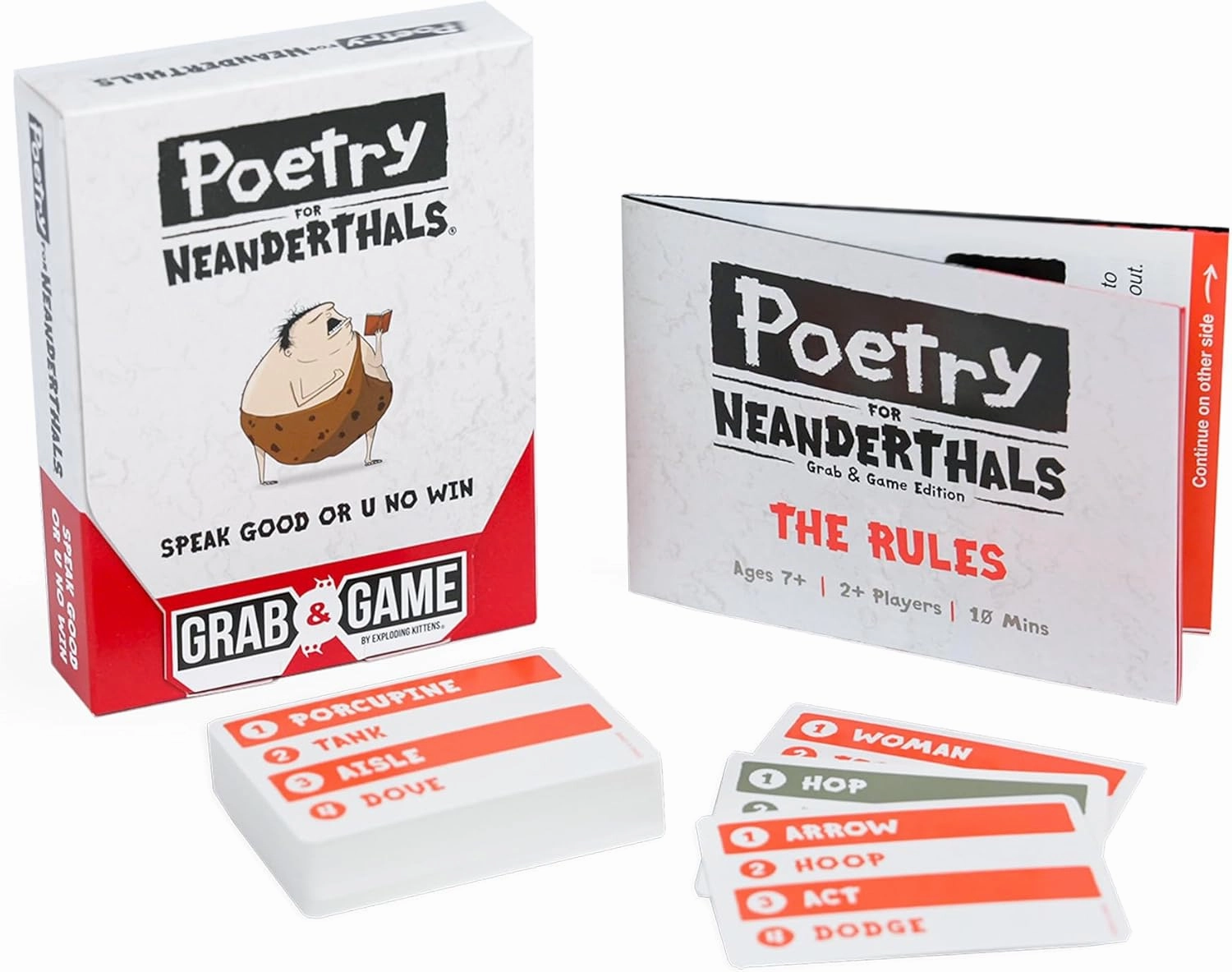Exploding Kittens Poetry for Neanderthals Grab & Game 2  Players - Ages 7  - 10 Minutes to Play - Travel Sized Word Guessing Game - Ideal for Party, Family, Kids & Adults