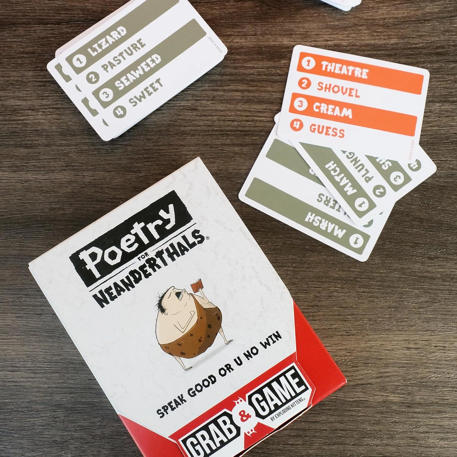 Exploding Kittens Poetry for Neanderthals Grab & Game 2  Players - Ages 7  - 10 Minutes to Play - Travel Sized Word Guessing Game - Ideal for Party, Family, Kids & Adults