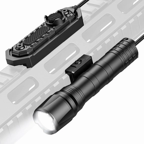 EZshoot 1800 Lumens Tactical Rifle Light with Remote Pressure Switch Compatible with Picatinny Rail, IPX7 Waterproof Rechargeable Picatinny Rifle Flashlight with Strobe Mode for Home Defence, Hunting