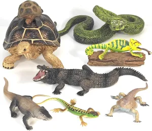 Fantarea 9 PCS Wild Animal Model Figures Geochelone Tortoise Lizard Chameleon Python Crocodile Komodo Dragon Central Bearded Dragon Figurines Decoration Toys for Childrens