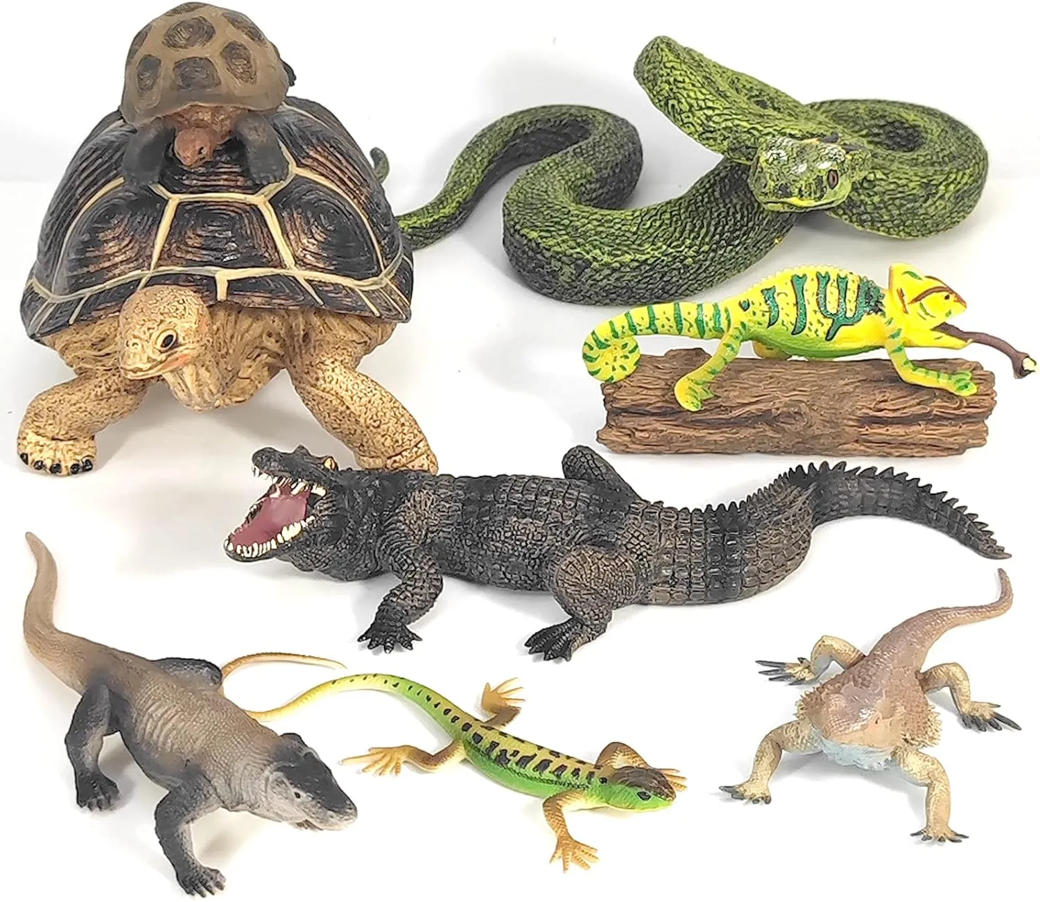 Fantarea 9 PCS Wild Animal Model Figures Geochelone Tortoise Lizard Chameleon Python Crocodile Komodo Dragon Central Bearded Dragon Figurines Decoration Toys for Childrens