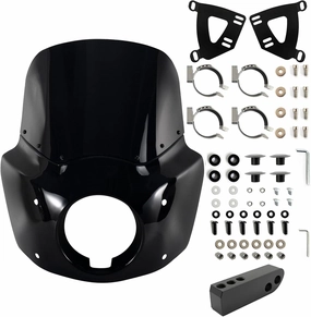FATECIM Motorcycle 5.75" Headlight Fairing Cover 11" Dark Smoke Windshield & 48-58mm Mounting Kit For 2006 - 2017 Harley Dyna Softail Low Rider Street Bob Super Glide