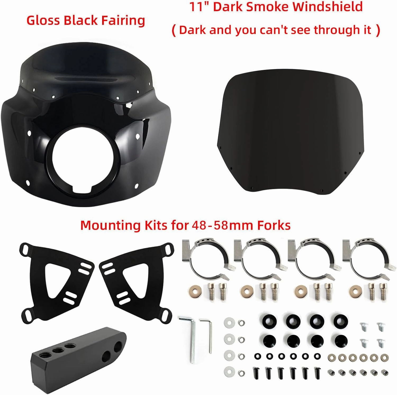 FATECIM Motorcycle 5.75" Headlight Fairing Cover 11" Dark Smoke Windshield & 48-58mm Mounting Kit For 2006 - 2017 Harley Dyna Softail Low Rider Street Bob Super Glide
