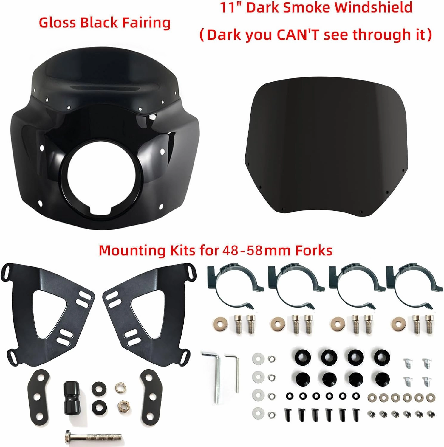FATECIM Motorcycle 5.75" Headlight Fairing with 11" Dark Smoke Windshield Windscreen 48-58mm Mounting Kit Headlight Extension Block For Harley Low Rider S FXLRS 2020 2021 2022 2023