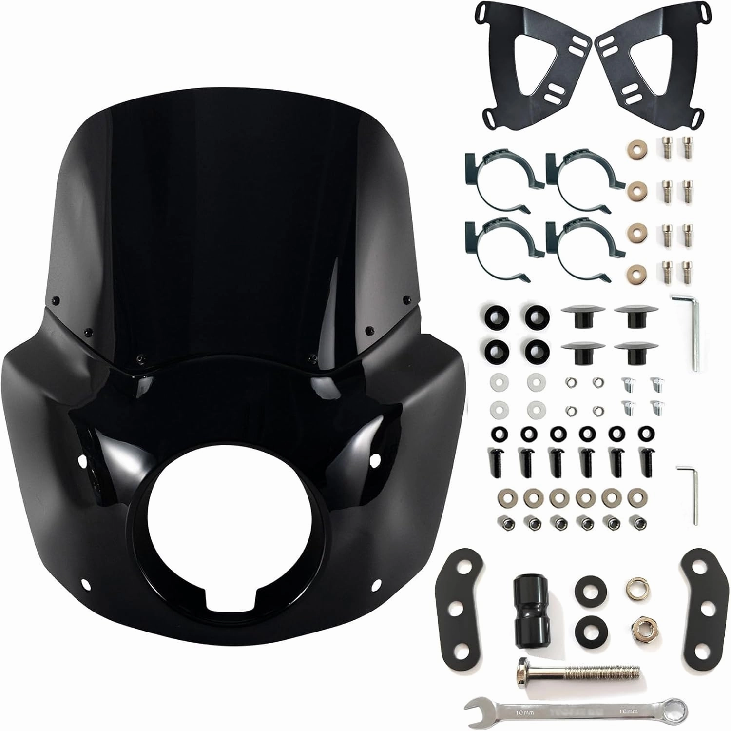 FATECIM Motorcycle 5.75" Headlight Fairing with 11" Dark Smoke Windshield Windscreen 48-58mm Mounting Kit Headlight Extension Block For Harley Low Rider S FXLRS 2020 2021 2022 2023
