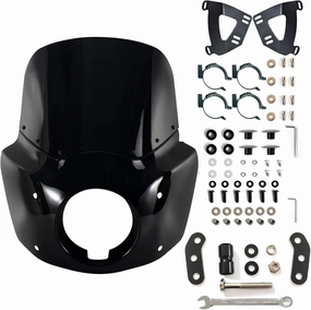 FATECIM Motorcycle 5.75" Headlight Fairing with 11" Dark Smoke Windshield Windscreen 48-58mm Mounting Kit Headlight Extension Block For Harley Low Rider S FXLRS 2020 2021 2022 2023