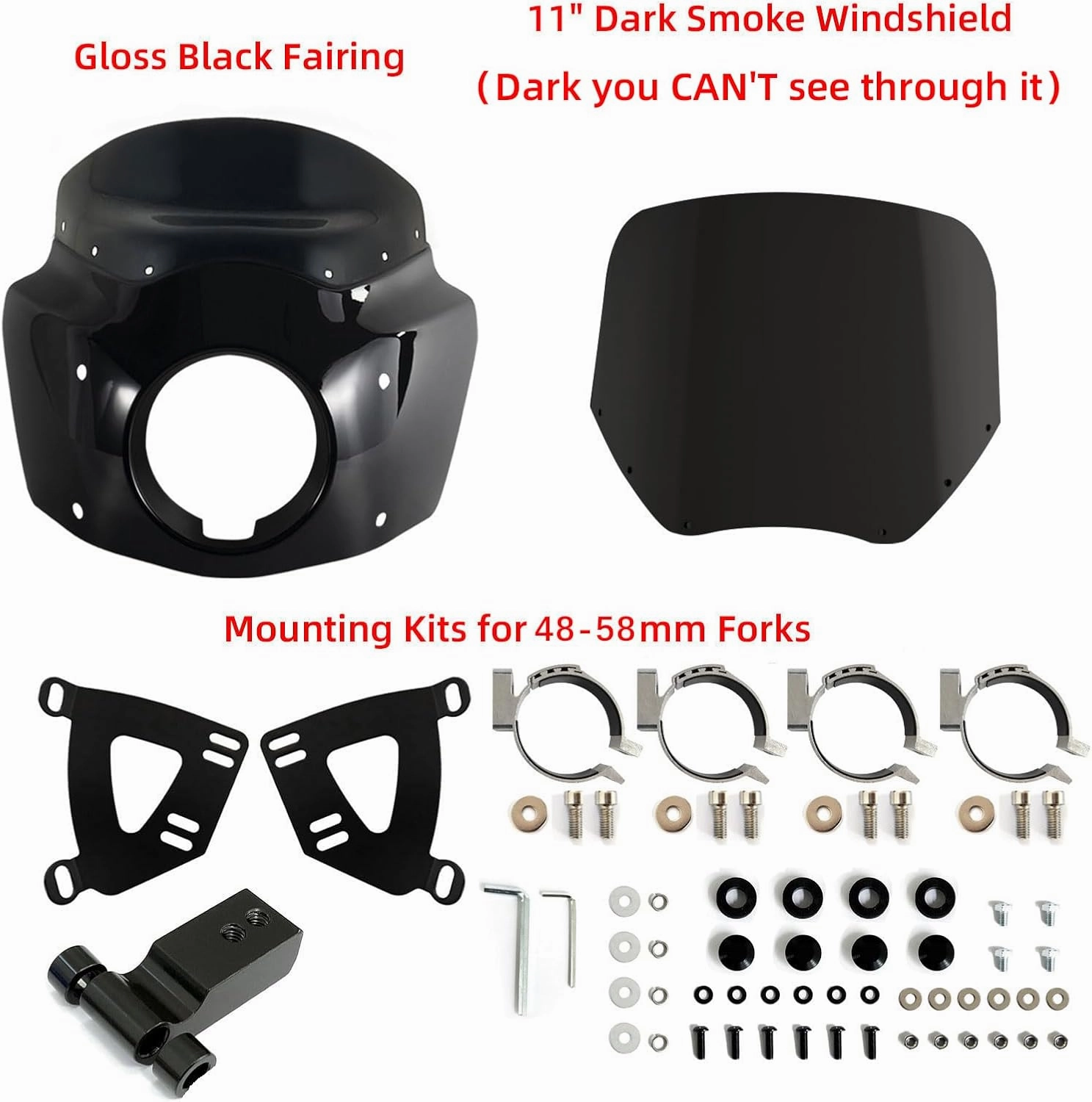 FATECIM Motorcycle 5.75" Headlight Fairing with 11" Dark Smoke Windshield Windscreen & 48-58mm Mounting Kit Headlight Extension Block For Harley 2018 2019 2020 2021 2022 Softail FXBB Street Bob