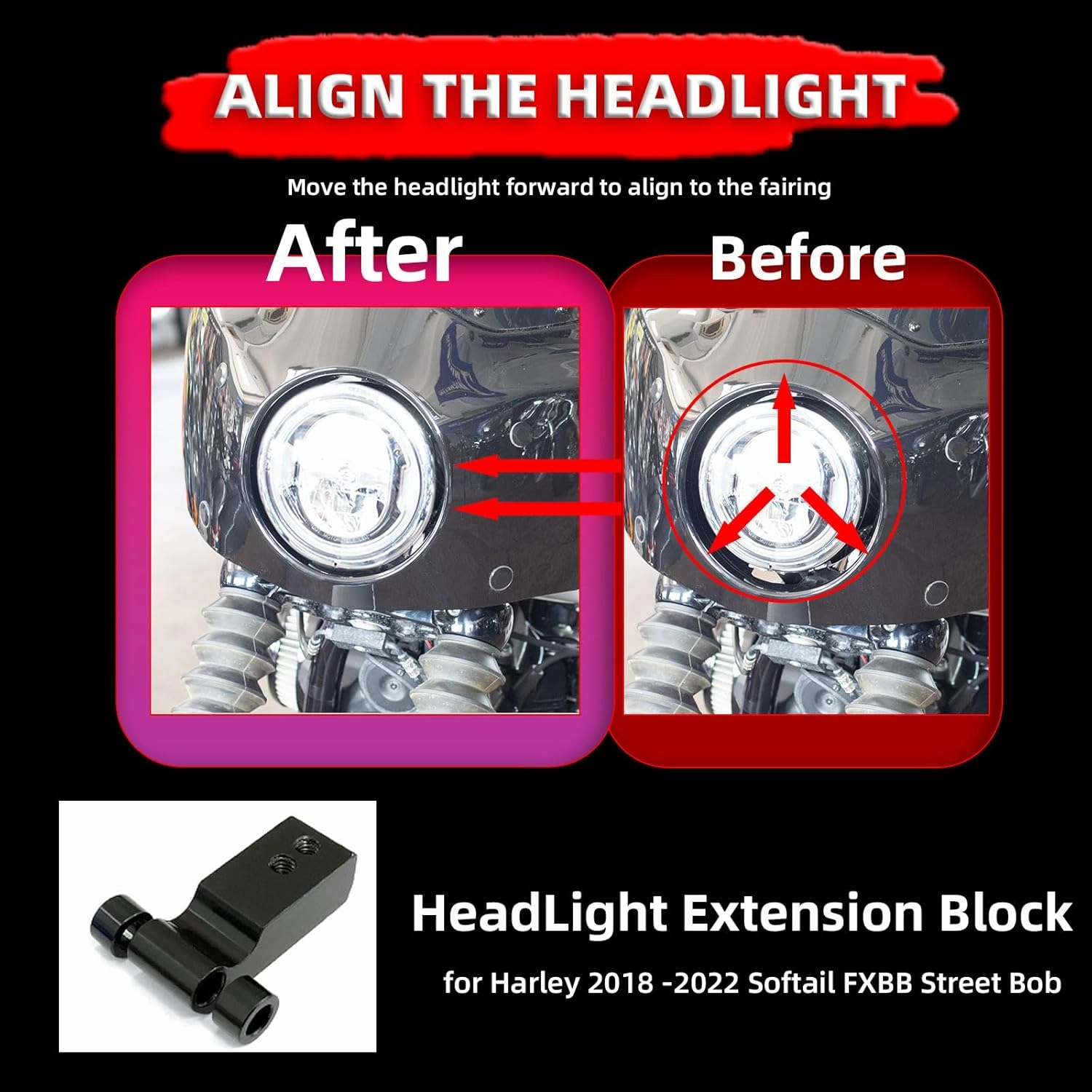 FATECIM Motorcycle 5.75" Headlight Fairing with 11" Dark Smoke Windshield Windscreen & 48-58mm Mounting Kit Headlight Extension Block For Harley 2018 2019 2020 2021 2022 Softail FXBB Street Bob