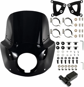 FATECIM Motorcycle 5.75" Headlight Fairing with 11" Dark Smoke Windshield Windscreen & 48-58mm Mounting Kit Headlight Extension Block For Harley 2018 2019 2020 2021 2022 Softail FXBB Street Bob