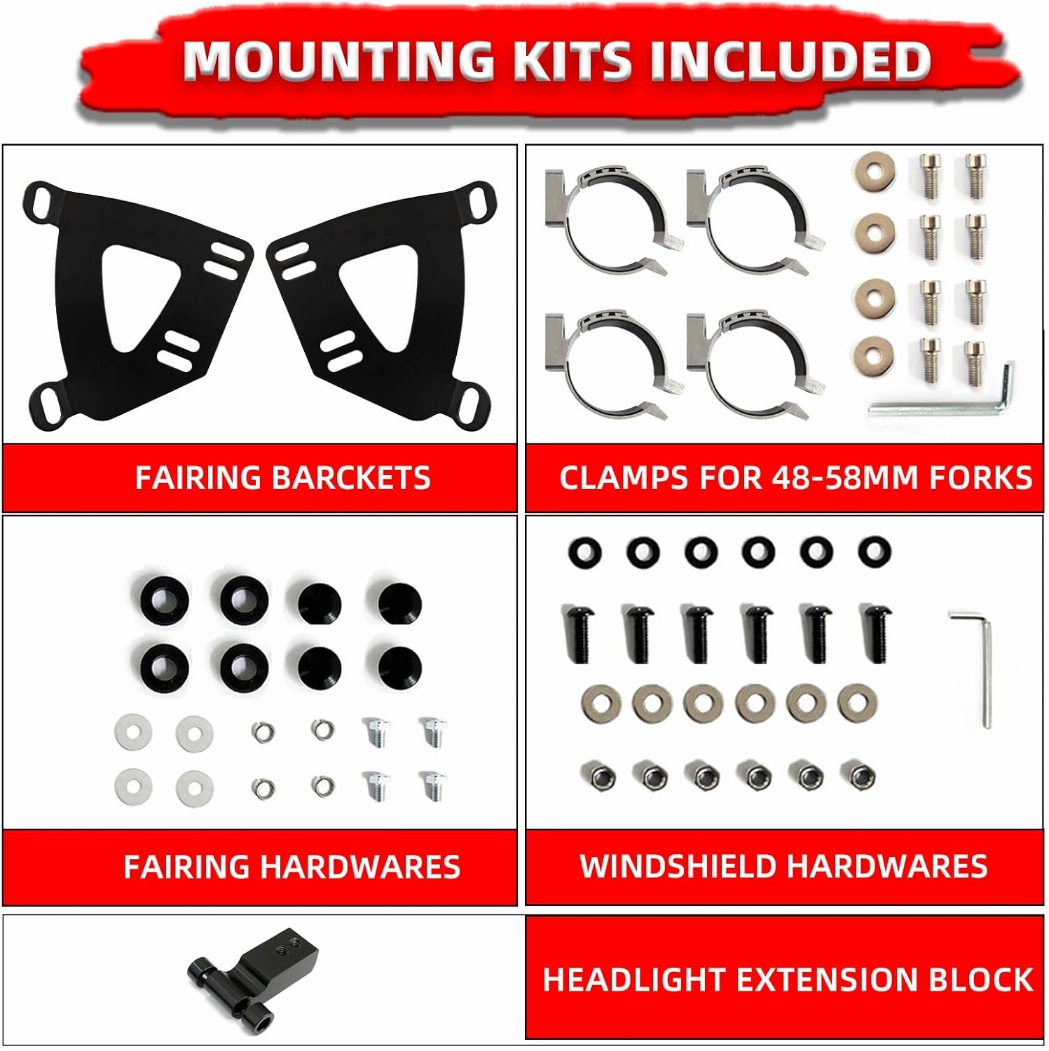 FATECIM Motorcycle 5.75" Headlight Fairing with 11" Dark Smoke Windshield Windscreen & 48-58mm Mounting Kit Headlight Extension Block For Harley 2018 2019 2020 2021 2022 Softail FXBB Street Bob