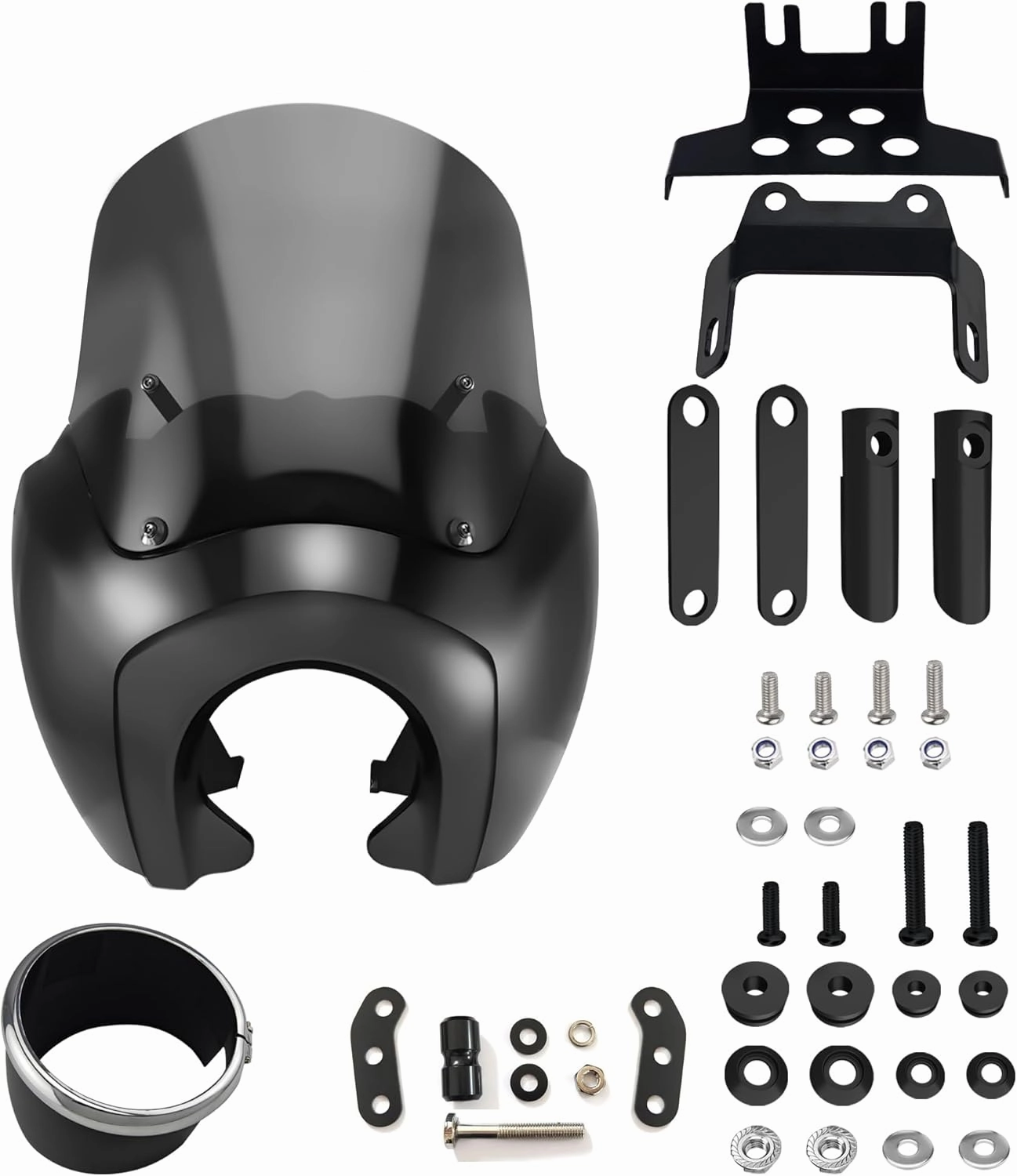 FATECIM Motorcycle 5.75" Headlight Fairing with 13" Smoke Windshield Windscreen & Mounting Kit Headlight Extension Block For Harley Low Rider S FXLRS 2020 2021 2022 2023