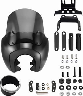 FATECIM Motorcycle 5.75" Headlight Fairing with 13" Smoke Windshield Windscreen & Mounting Kit Headlight Extension Block For Harley Low Rider S FXLRS 2020 2021 2022 2023