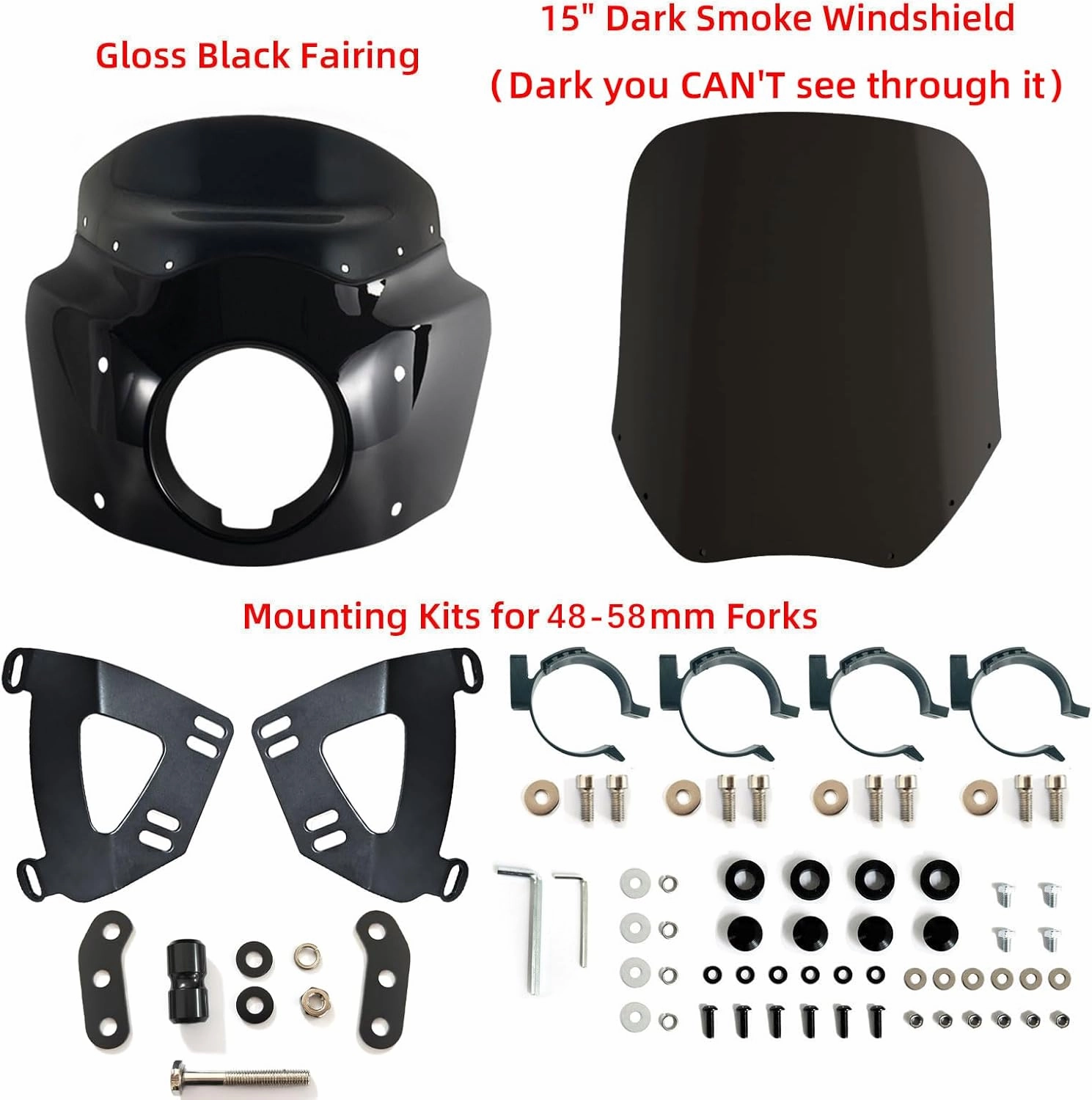 FATECIM Motorcycle 5.75" Headlight Fairing with 15" Dark Smoke Windshield Windscreen 48-58mm Mounting Kit Headlight Extension Block For Harley Low Rider S FXLRS 2020 2021 2022 2023