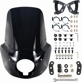 FATECIM Motorcycle 5.75" Headlight Fairing with 15" Dark Smoke Windshield Windscreen 48-58mm Mounting Kit Headlight Extension Block For Harley Low Rider S FXLRS 2020 2021 2022 2023