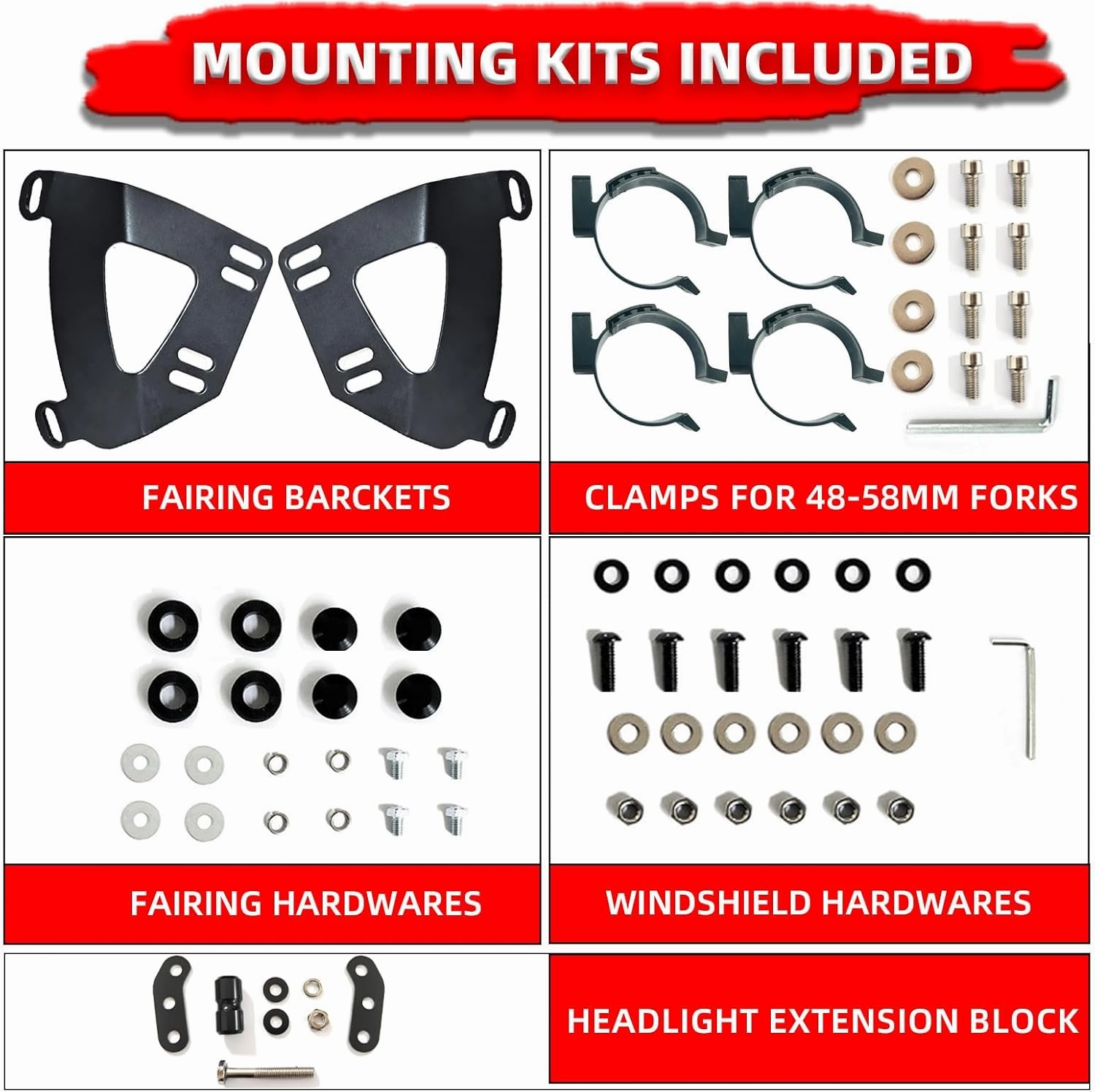 FATECIM Motorcycle 5.75" Headlight Fairing with 15" Dark Smoke Windshield Windscreen 48-58mm Mounting Kit Headlight Extension Block For Harley Low Rider S FXLRS 2020 2021 2022 2023