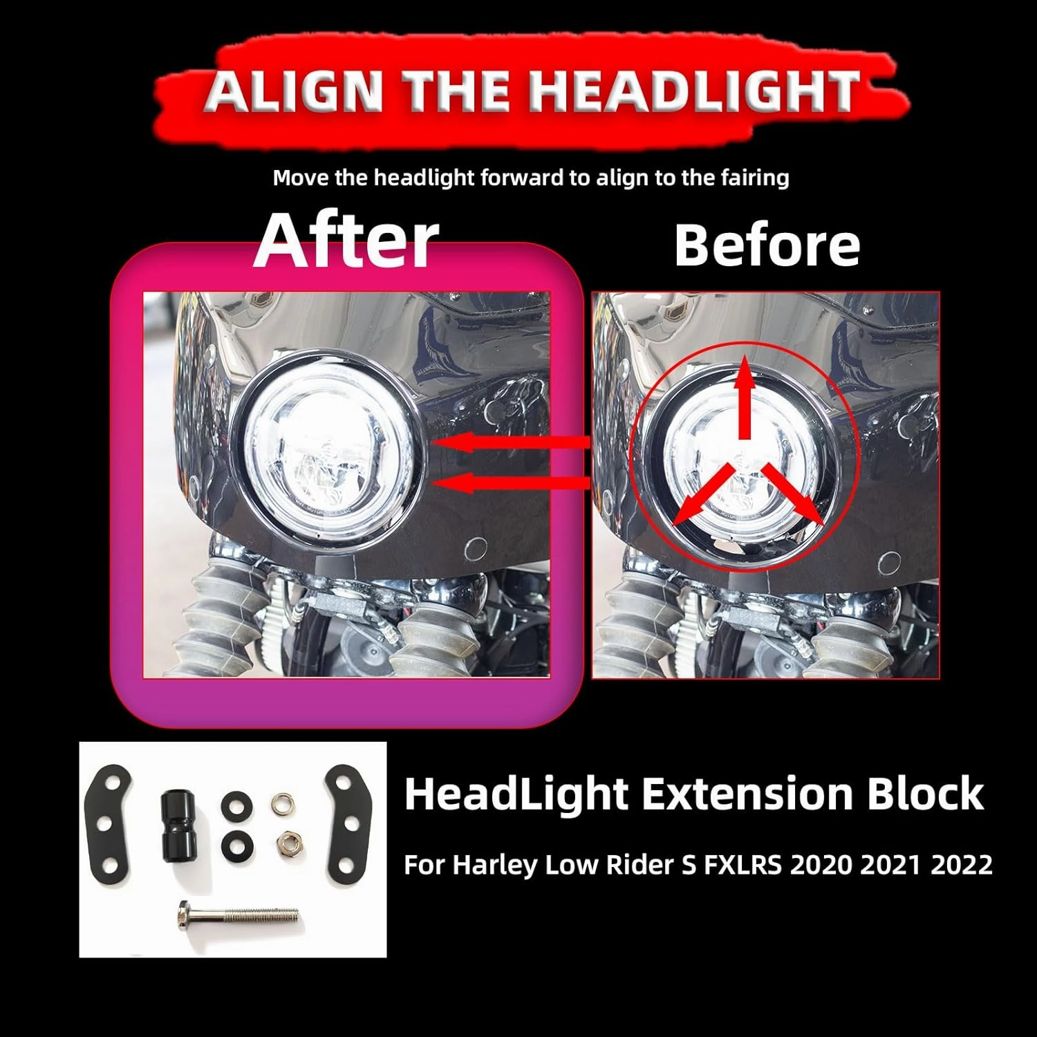 FATECIM Motorcycle 5.75" Headlight Fairing with 15" Dark Smoke Windshield Windscreen 48-58mm Mounting Kit Headlight Extension Block For Harley Low Rider S FXLRS 2020 2021 2022 2023