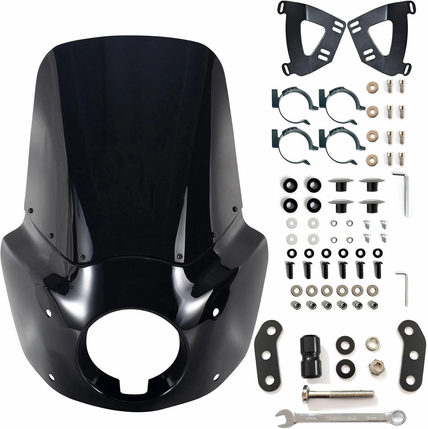 FATECIM Motorcycle 5.75" Headlight Fairing with 15" Dark Smoke Windshield Windscreen 48-58mm Mounting Kit Headlight Extension Block For Harley Low Rider S FXLRS 2020 2021 2022 2023