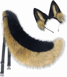 Faux Fox Tail Ears Headwear Set, Artificial Wolf Animal Tail Headbands Headdress Animal Cosplay Costume Accessories