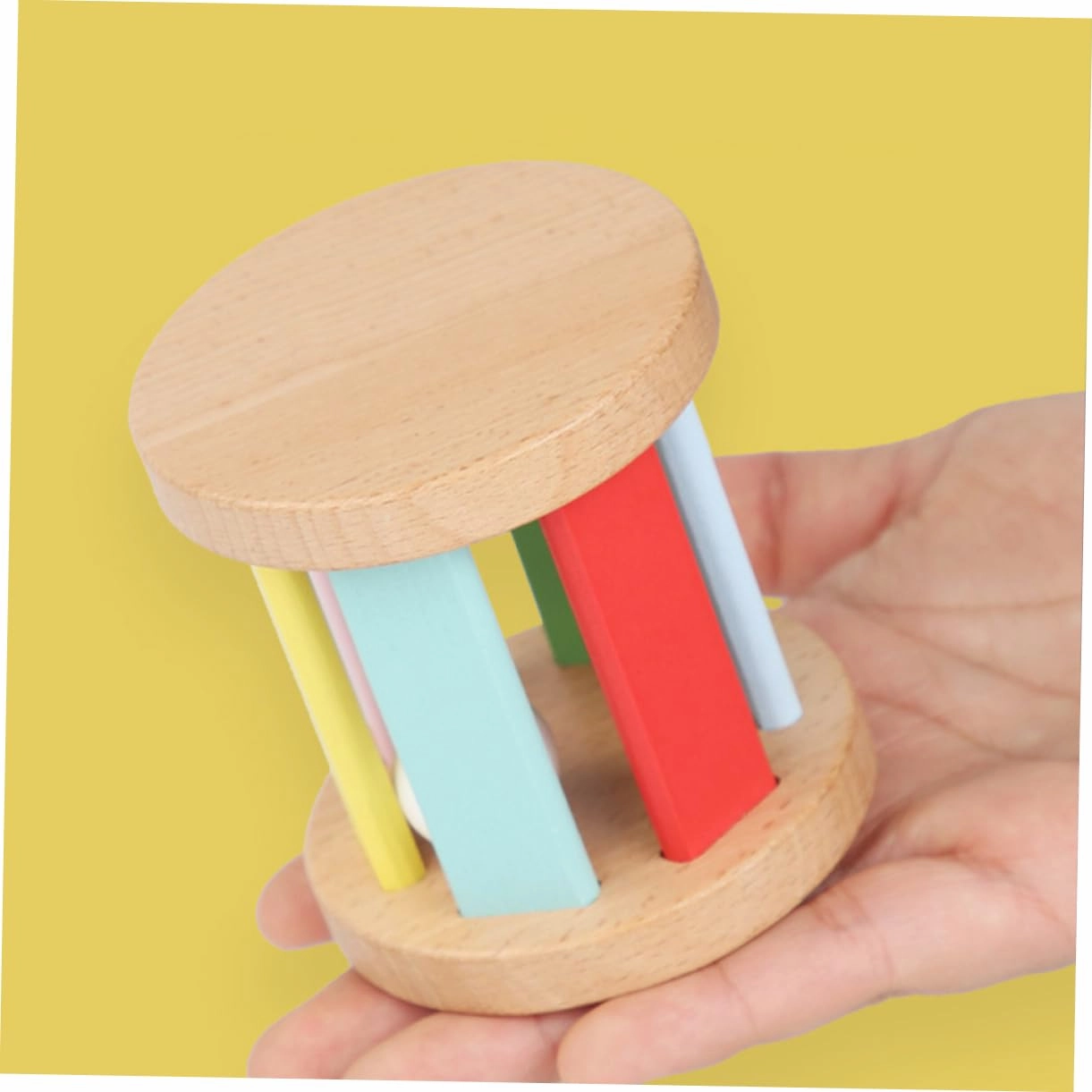 FAVOMOTO Wooden Rattle for Educational Music Roller Early Learning Grasping Instrument Compact Portable Design Sensory Plaything for Development