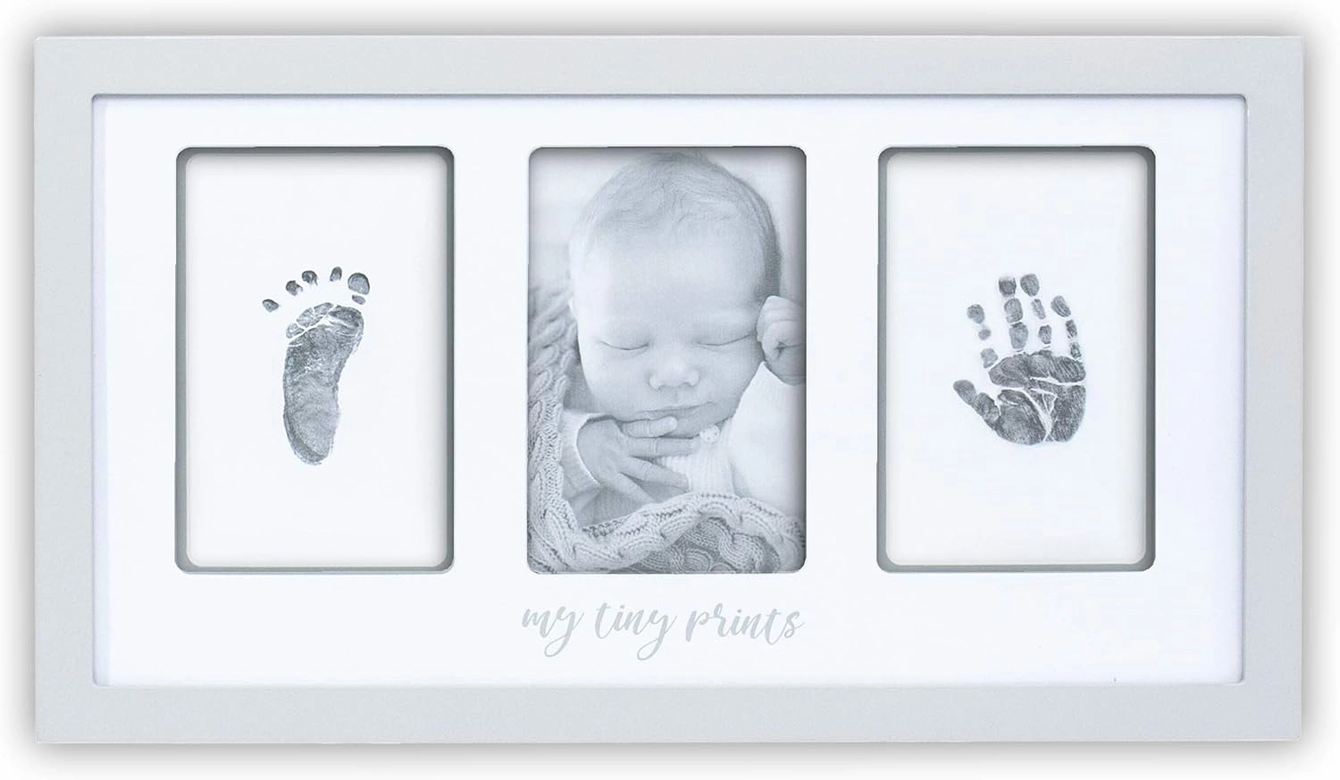 Felt Like Sharing My Tiny Prints Newborn Baby Handprint and Footprint Kit - Keepsake Frame for Girls & Boys - Ideal Present - 17” L x 9.5” H (Gray/Grey)