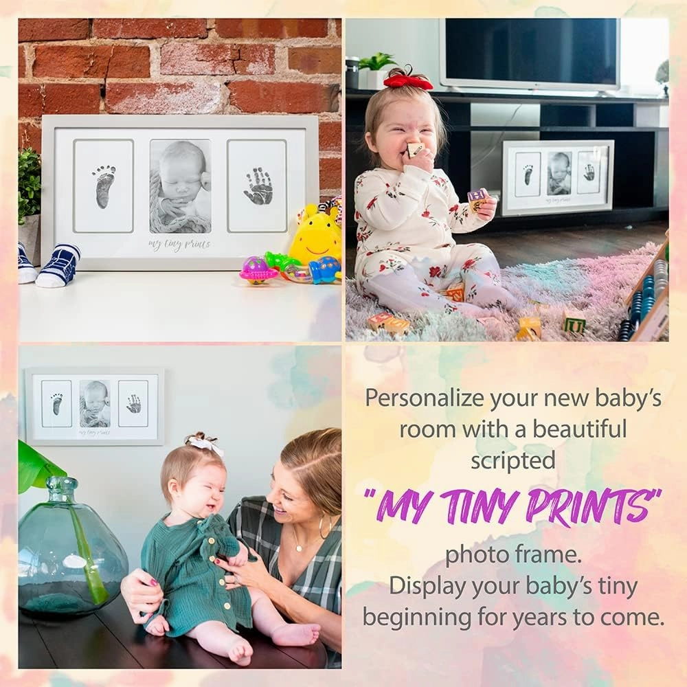 Felt Like Sharing My Tiny Prints Newborn Baby Handprint and Footprint Kit - Keepsake Frame for Girls & Boys - Ideal Present - 17” L x 9.5” H (Gray/Grey)