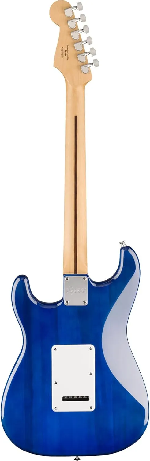 Fender Squier Sonic Stratocaster - Sapphire Blue Transparent Bundle with Frontman 10g Amp, Gig Bag, Cable, Strap, Tuner, Fender Play, Picks, Austin Bazaar Guitar DVD