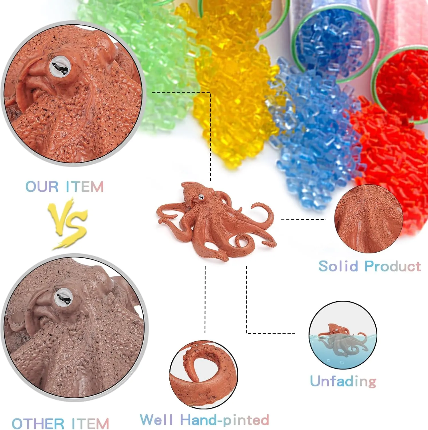 Fish Life Cycle of Octopus Figurines Salmon Figurines Octopus Figures Set Toys Realistic Animals Preschool Animals Eduactional Project Diorama Model Toy for Kids