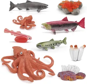 Fish Life Cycle of Octopus Figurines Salmon Figurines Octopus Figures Set Toys Realistic Animals Preschool Animals Eduactional Project Diorama Model Toy for Kids