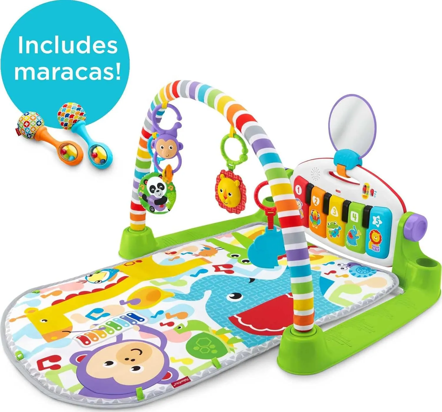 Fisher-Price Baby Playmat Deluxe Kick & Play Piano Gym for Learning & 2 Maracas Soft Rattles for Newborn to Toddler Play Ages 0  Months
